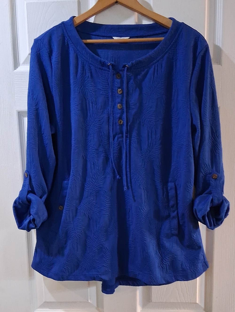 Kaktus Royal Blue Textured Henley Stretchy Tunic